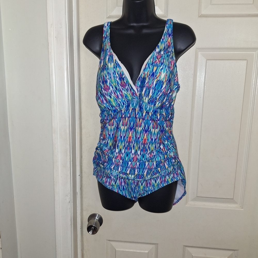 Jantzen Multi-colored Ruched Sides One Piece Swim Suit